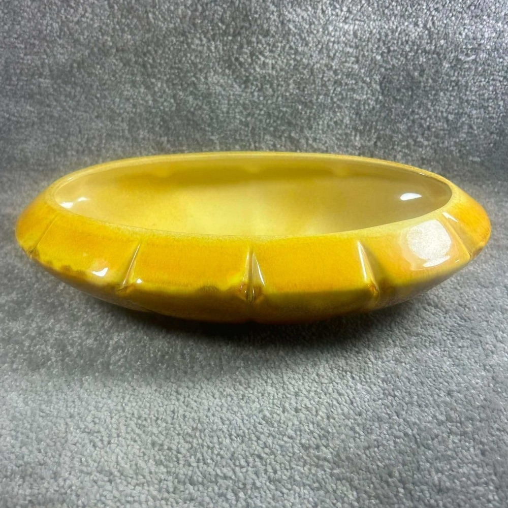 Haeger 3052 Planter Bowl Yellow Orange Drip Scalloped Oval USA Vintage